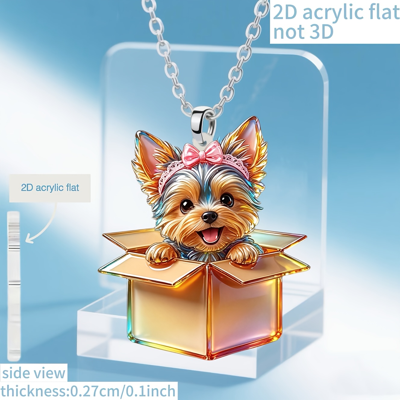 Women's Yorkshire Terrier in a Box Acrylic Pendant Necklace